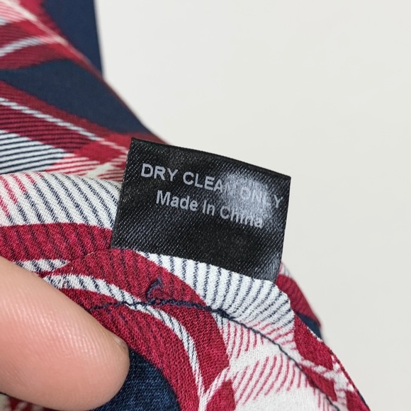 Jenni Kayne 100% Silk Short Sleeve Midi Sheath Dress (Sz S) Red Navy Blue Plaid - Picture 16 of 16